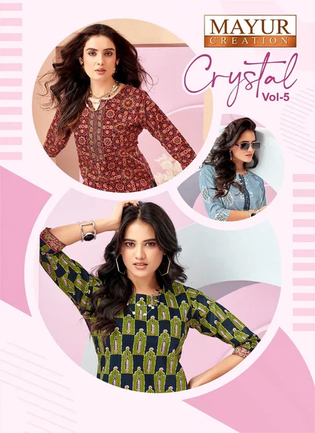 Crystal Vol 5 By Mayur Poplin Cotton Printed Ladies Top Wholesale Shop In Surat
